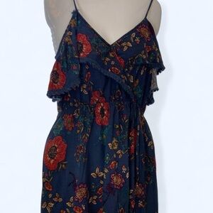Spaghetti Strap Dress in Navy Orange Floral pattern M Xhilaration